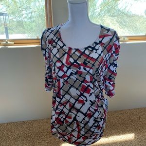 NWT white & blue top with ruching & 3/4 sleeves